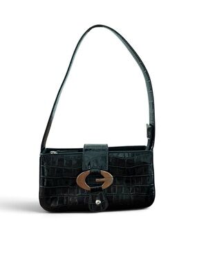 Y2K Guess Black Patent Croc Baguette Shoulder Bag